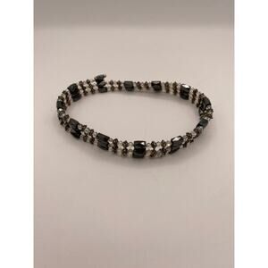 Magnetic Hematite Beaded Crystal Silver Wrap Necklace